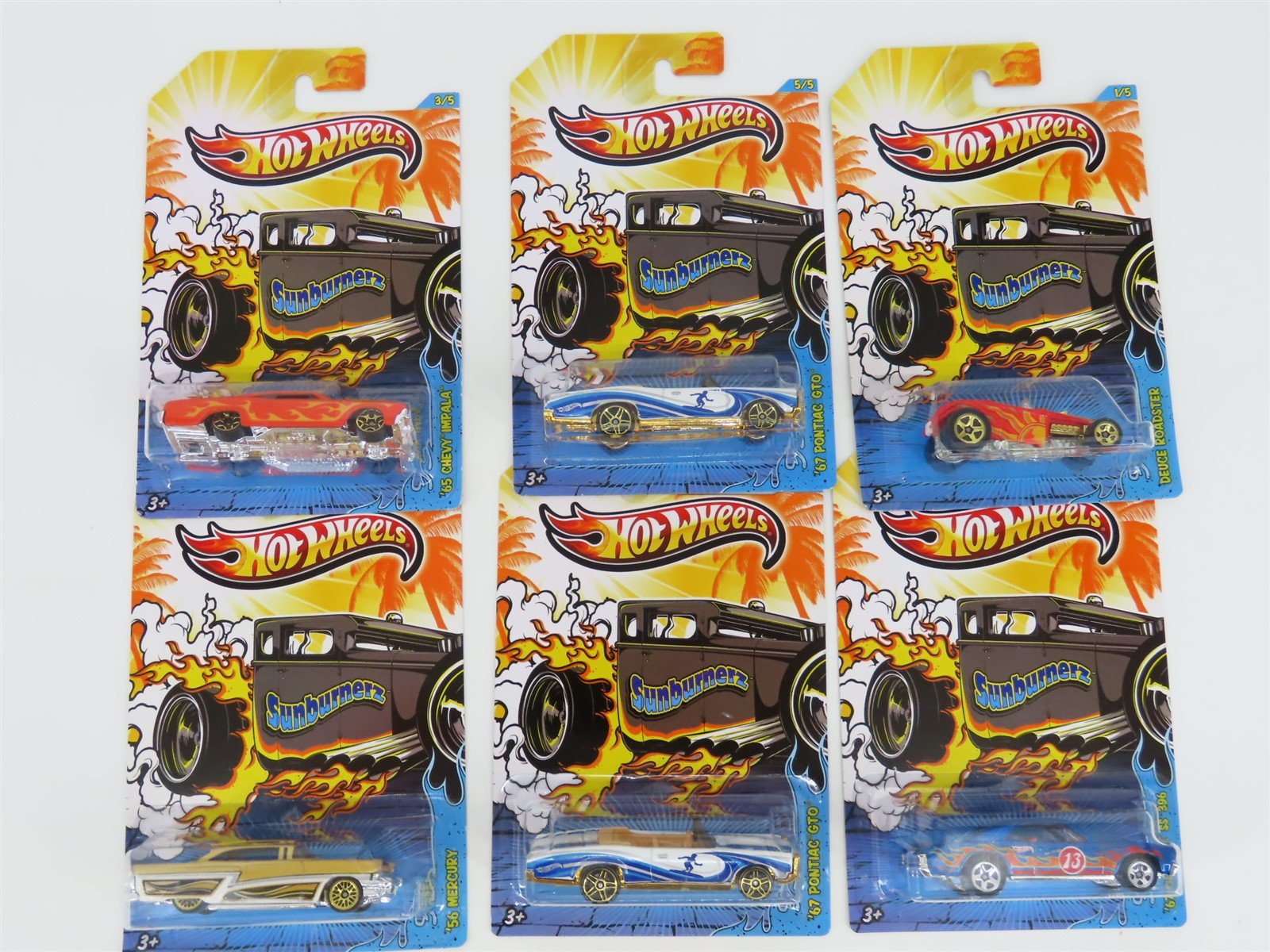 LOT of 6 Hot Wheels Sunburnerz Chevy/Mercury/Pontiac GTO Assorted Cars