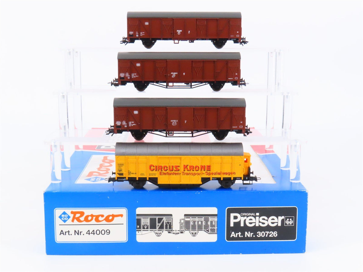 HO Scale Roco Preiser 44009/30726 Circus Krone Animal Transport Cars - Set of 4