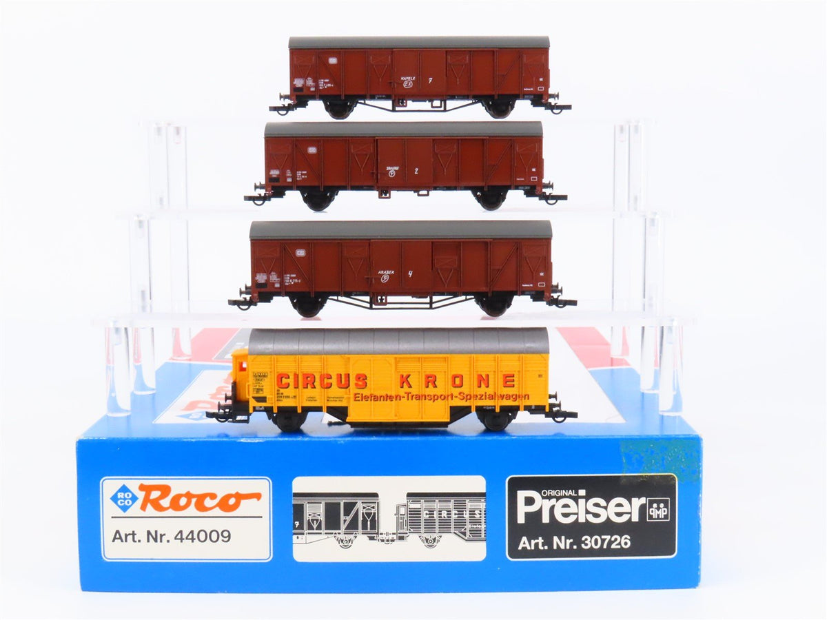 HO Scale Roco Preiser 44009/30726 Circus Krone Animal Transport Cars - Set of 4