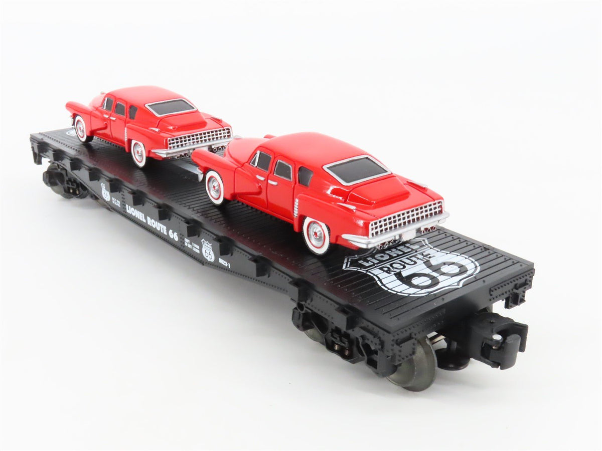 O Gauge 3-Rail Lionel #6-36000 Route 66 Flat Car w/ Two Red Sedans