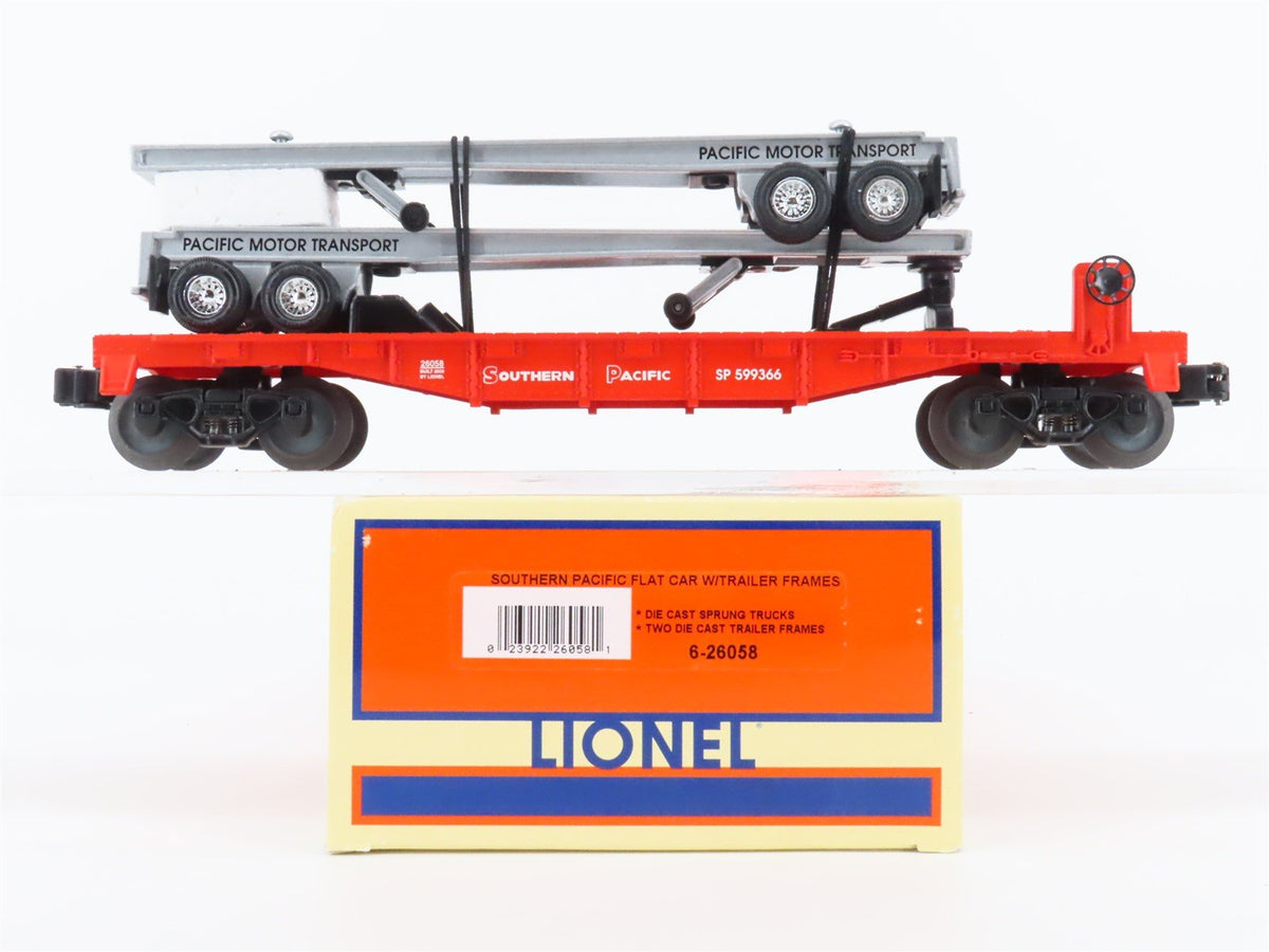 O Gauge 3-Rail Lionel #6-26058 SP Southern Pacific Flat Car w/ Trailer Frames