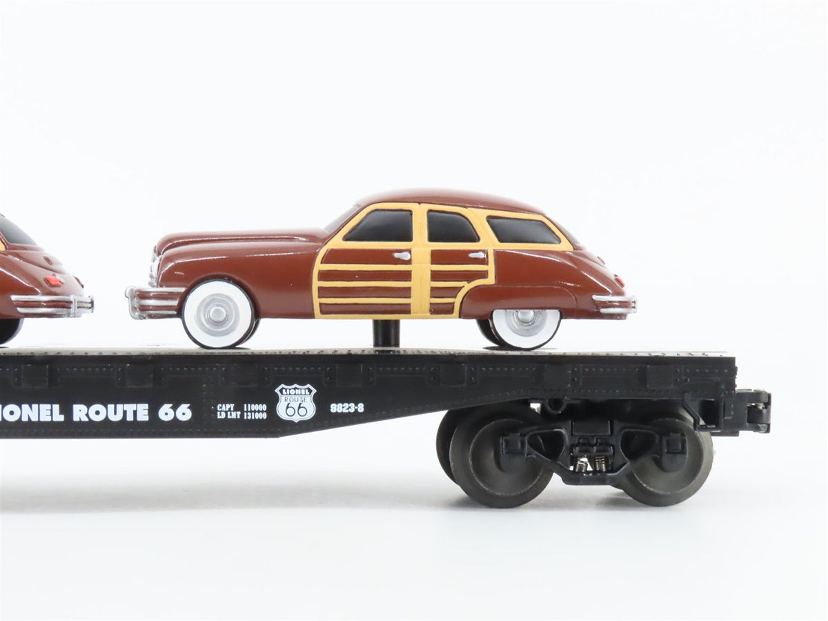 O Gauge 3-Rail Lionel #6-17558 Lionel Route 66 Flat Car w/ 2 Brown Sedans