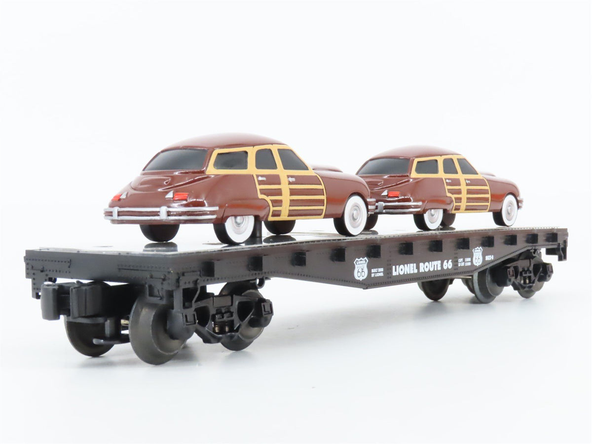 O Gauge 3-Rail Lionel #6-17558 Lionel Route 66 Flat Car w/ 2 Brown Sedans