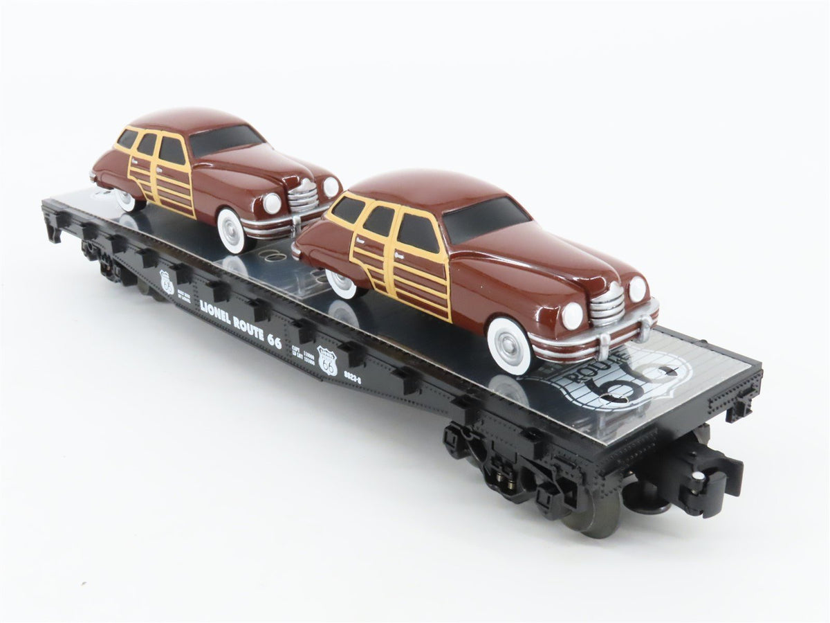 O Gauge 3-Rail Lionel #6-17558 Lionel Route 66 Flat Car w/ 2 Brown Sedans