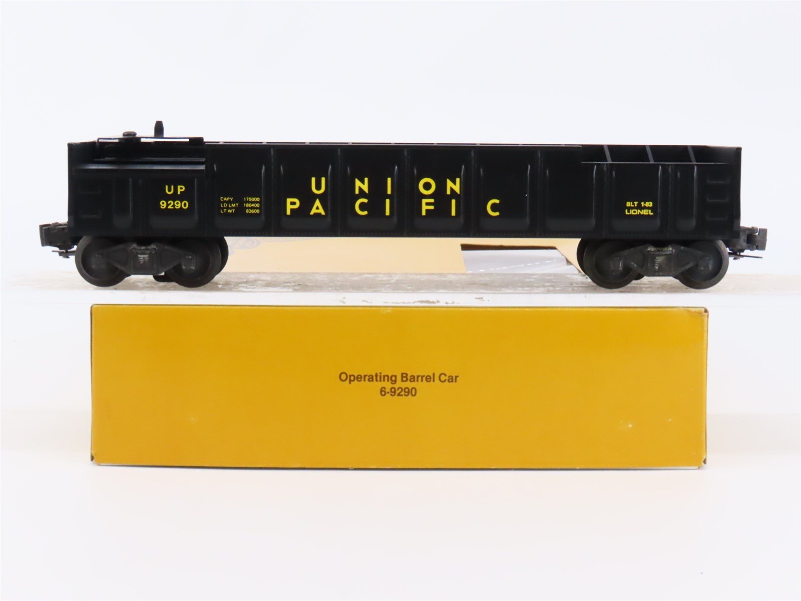 O Gauge 3-Rail Lionel 6-9290 UP Union Pacific Operating Barrel Car #9290