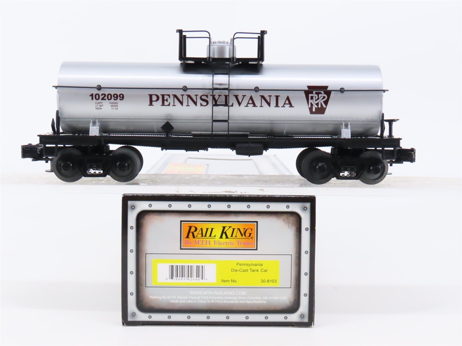 O Gauge 3-Rail MTH Rail King 30-8103 Die-Cast PRR Pennsylvania Tank Car #102099