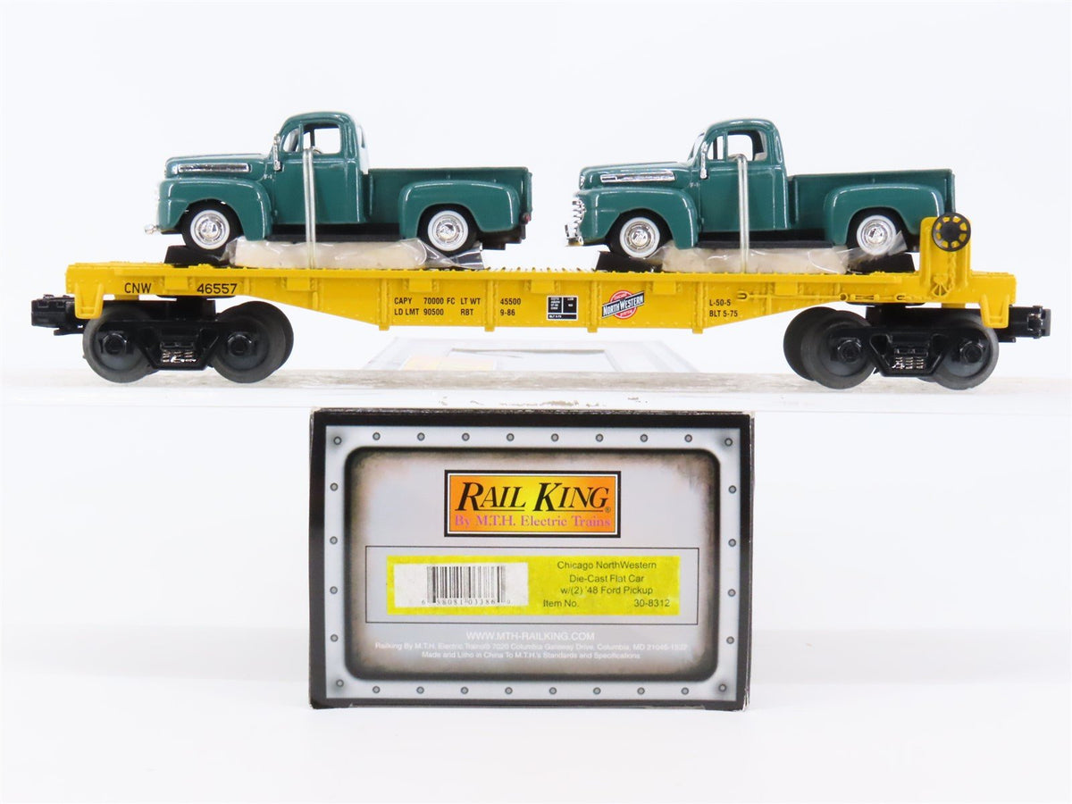 O Gauge 3-Rail MTH Rail King 30-8312 Die-Cast CNW Flat Car 46557 w/ Ford Pickups