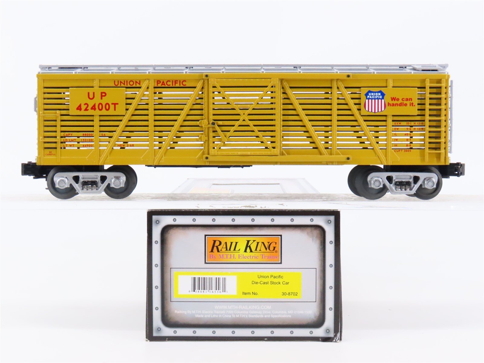 O Gauge 3-Rail MTH Rail King 30-8702 Die-Cast UP Union Pacific Stock Car #42400T