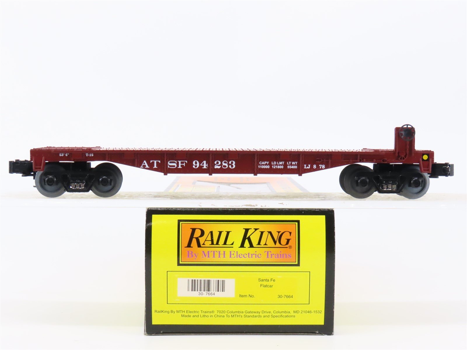 O Gauge 3-Rail MTH Rail King 30-7664 ATSF Santa Fe Railroad Flat Car #94283