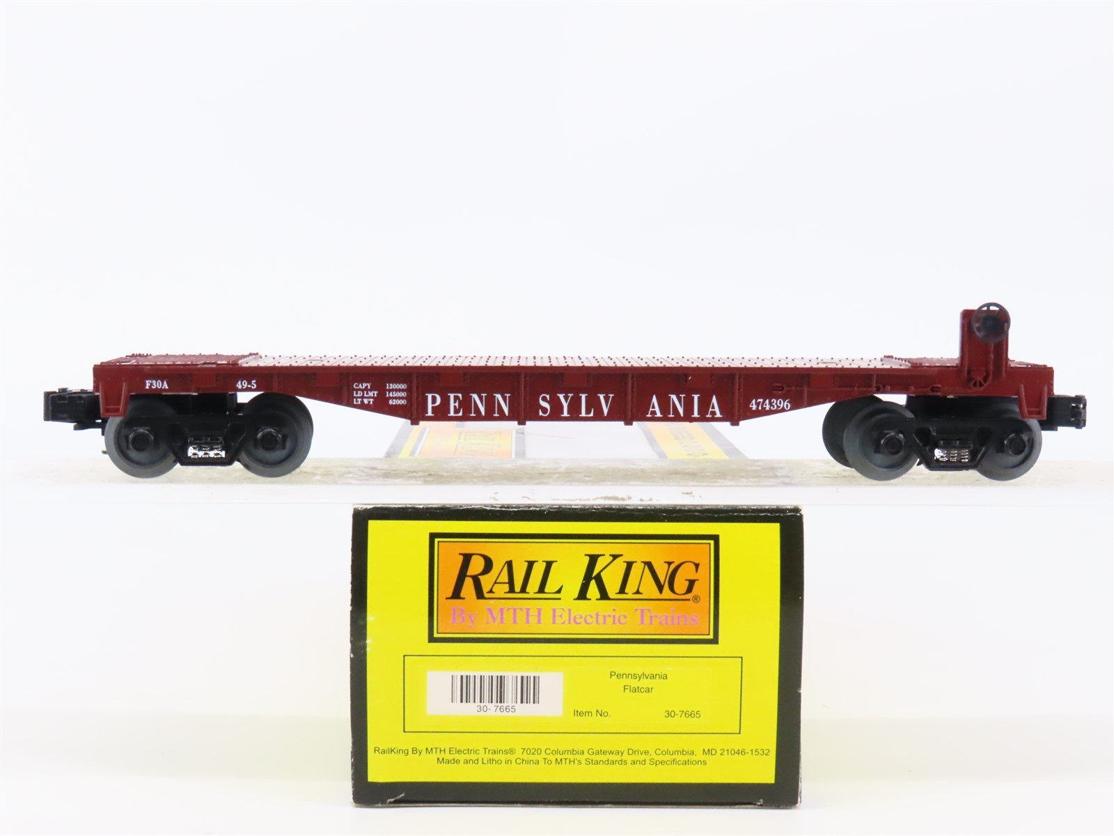 O Gauge 3-Rail MTH Rail King 30-7665 PRR Pennsylvania Railroad Flat Car #474396