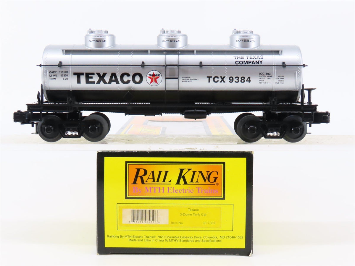 O Gauge 3-Rail MTH Rail King 30-7362 TCX Texaco 3-Dome Tank Car #9384