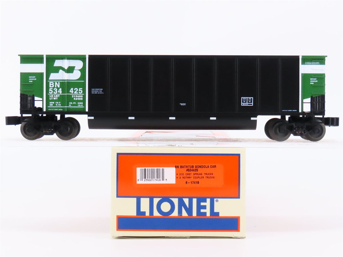 O Gauge 3-Rail Lionel 6-17418 BN Burlington Northern Bathtub Gondola #534425