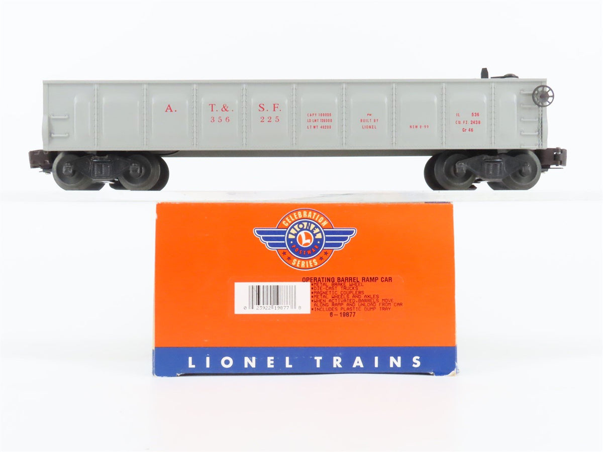 O Gauge 3-Rail Lionel #6-19877 ATSF Santa Fe Operating Barrel Ramp Car #356225