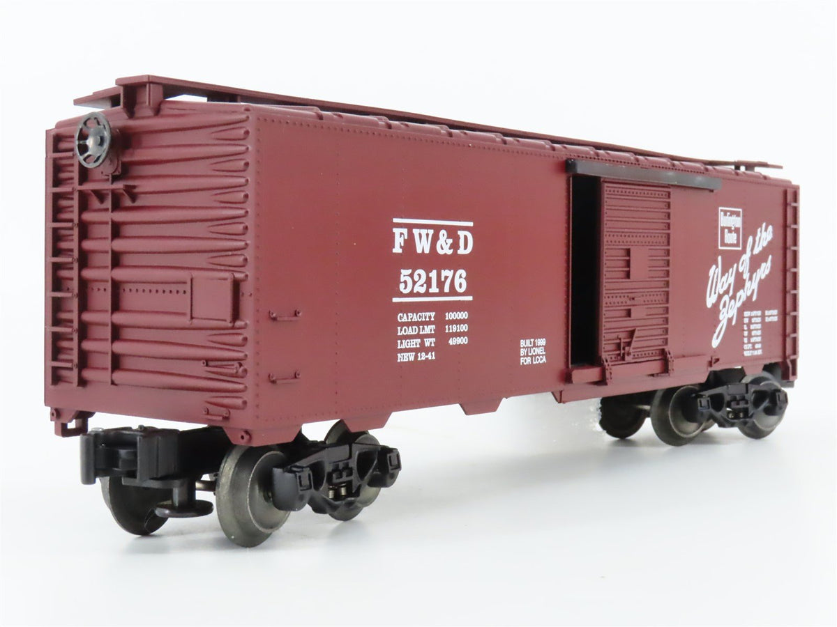 O Gauge 3-Rail Lionel #6-52176 FW&amp;D Burlington Route Single Door Box Car #52176