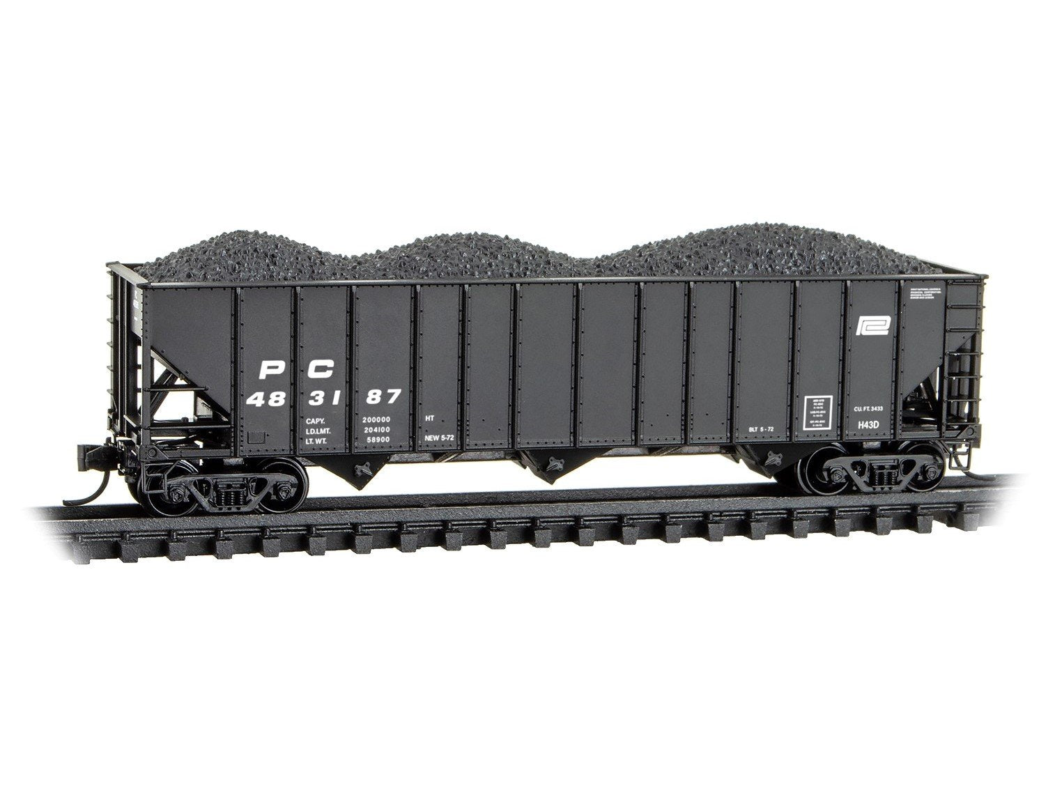 N Scale Micro-Trains MTL 10800661 PC Penn Central 3-Bay Hopper #483187 w/ Load