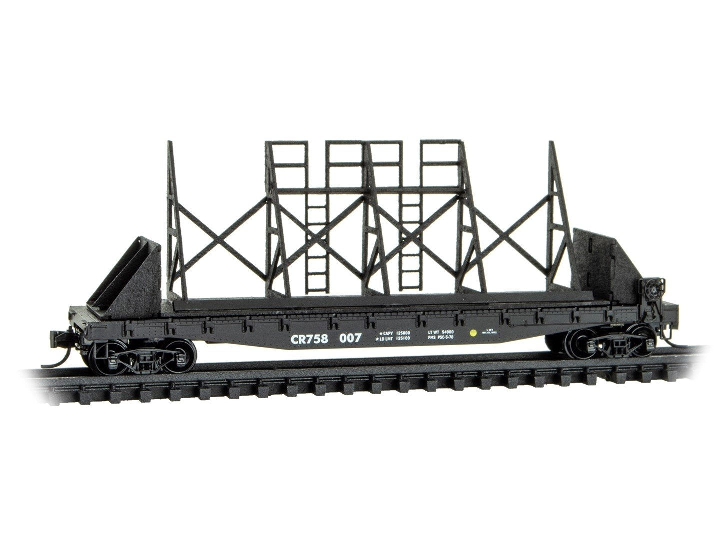 N Micro-Trains MTL 04500790 CR Conrail MofW 50' Flat Car #758007 w/ Rack Load