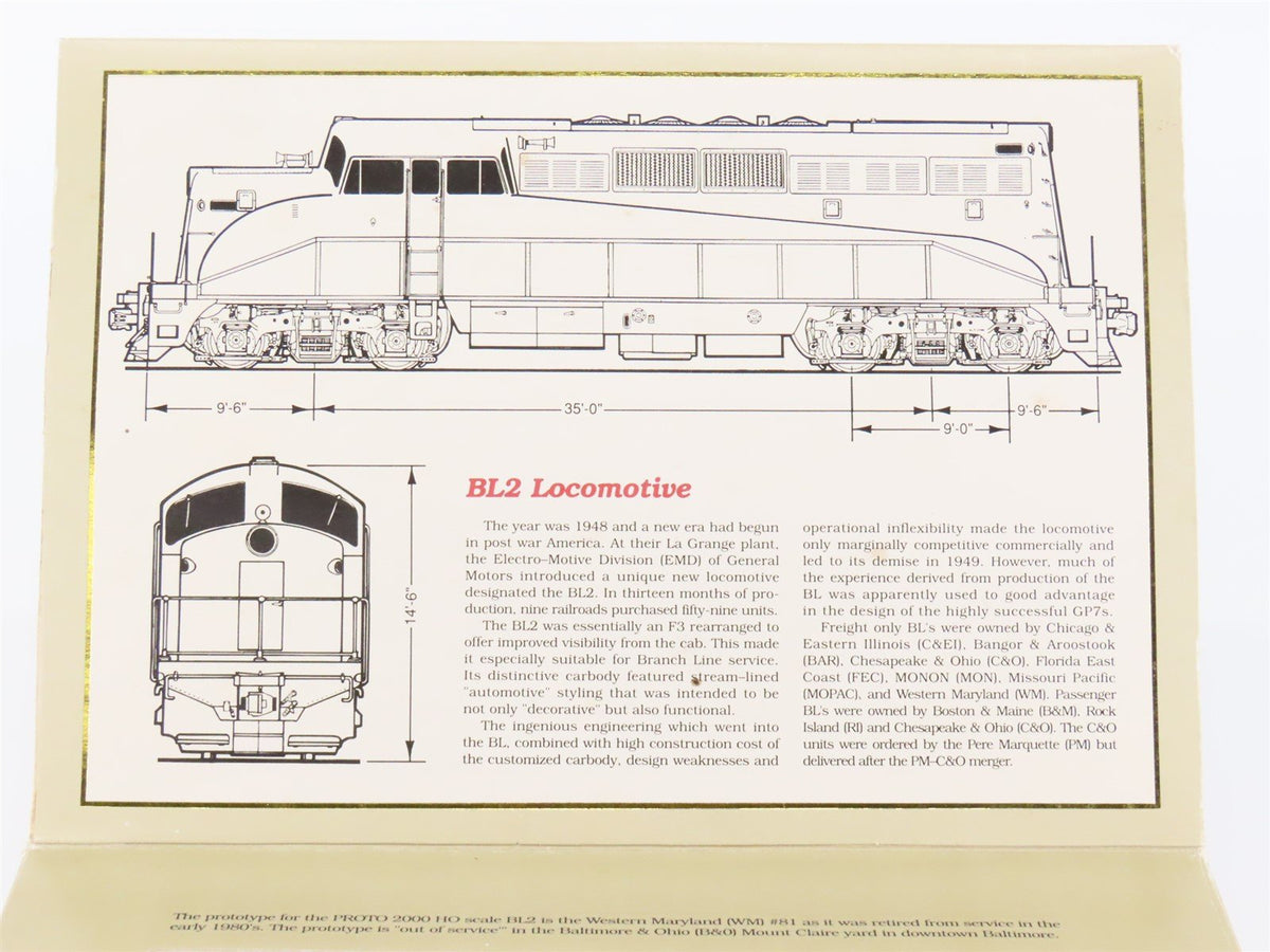 HO Scale Proto 2000 8698 Undecorated EMD BL2 Diesel Locomotive - BAD GEARS