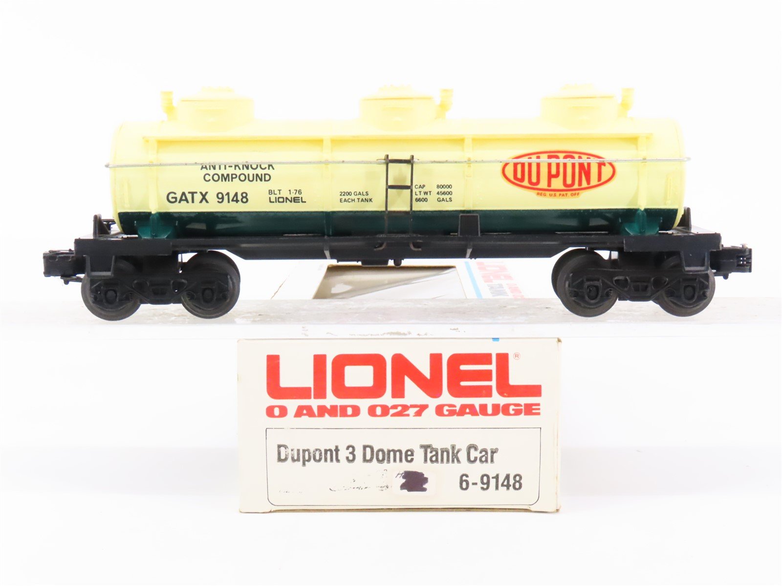 O Gauge 3-Rail Lionel 6-9148 GATX Dupont 3-Dome Tank Car #9148