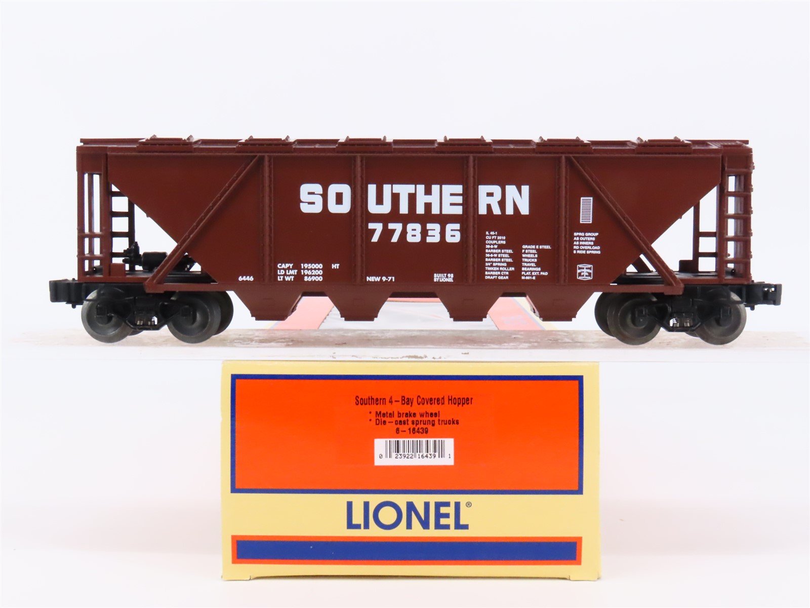 O Gauge 3-Rail Lionel 6-16439 SOU Southern Railroad 4-Bay Covered Hopper #77836