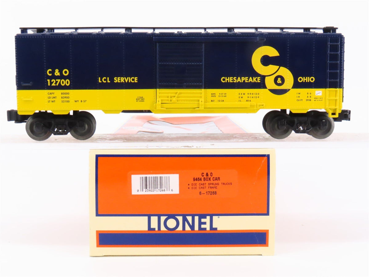 O Gauge 3-Rail Lionel 6-17268 C&amp;O Chesapeake &amp; Ohio Single Door Box Car #12700