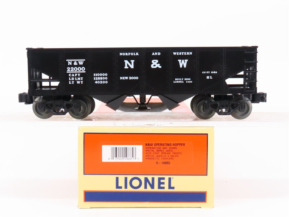 O Gauge 3-Rail Lionel 6-19885 N&amp;W Norfolk &amp; Western Operating 2-Bay Hopper 22000