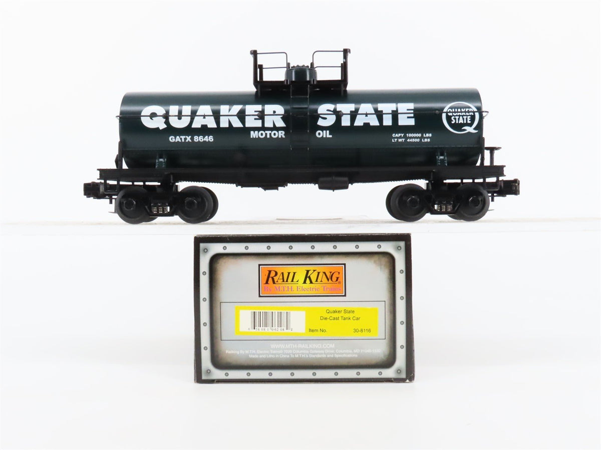 O Gauge 3-Rail MTH Rail King 30-8116 Die-Cast GATX Quaker State Tank Car #8646