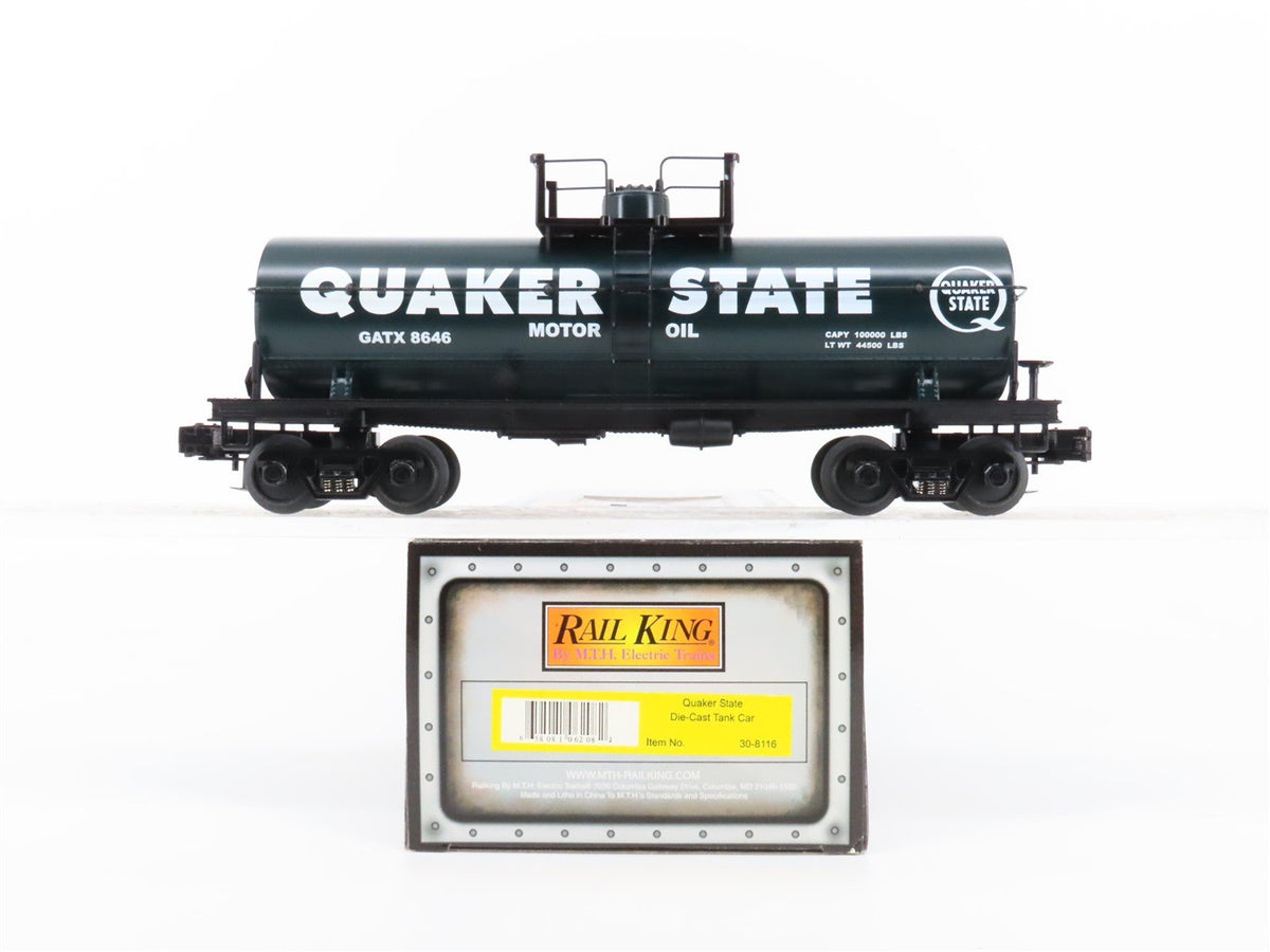 O Gauge 3-Rail MTH Rail King 30-8116 Die-Cast GATX Quaker State Tank Car #8646