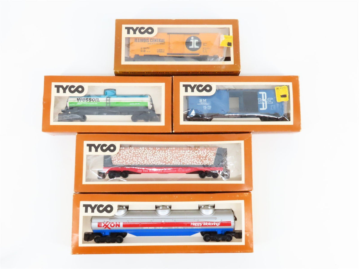 LOT of 5 HO Scale TYCO IC/B&amp;M/Southern Flatcar, Boxcar &amp; Tankcars