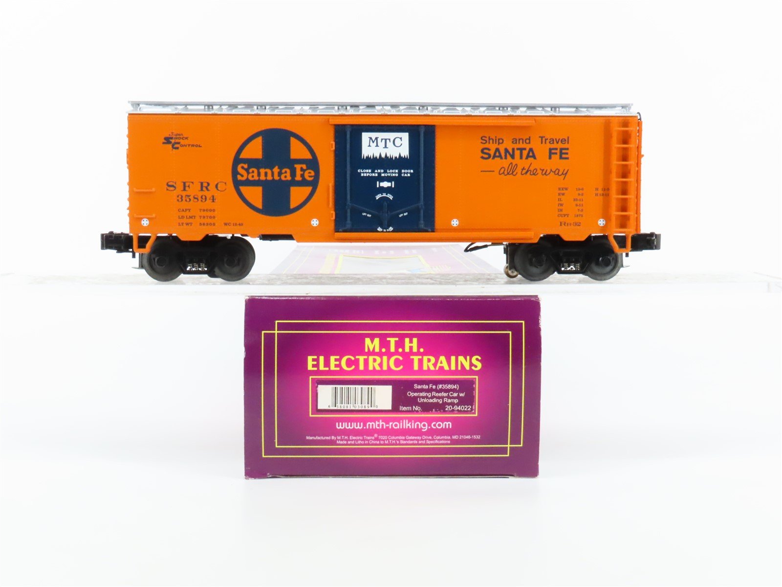 O Gauge 3-Rail MTH 20-94022 SFRC Santa Fe Operating Reefer Car #35894 w/Ramp