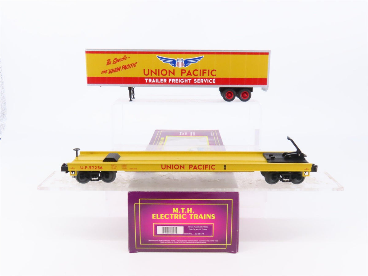 O Gauge 3-Rail MTH 20-98171 UP Union Pacific Flat Car #57256 w/ 48&#39; Trailer