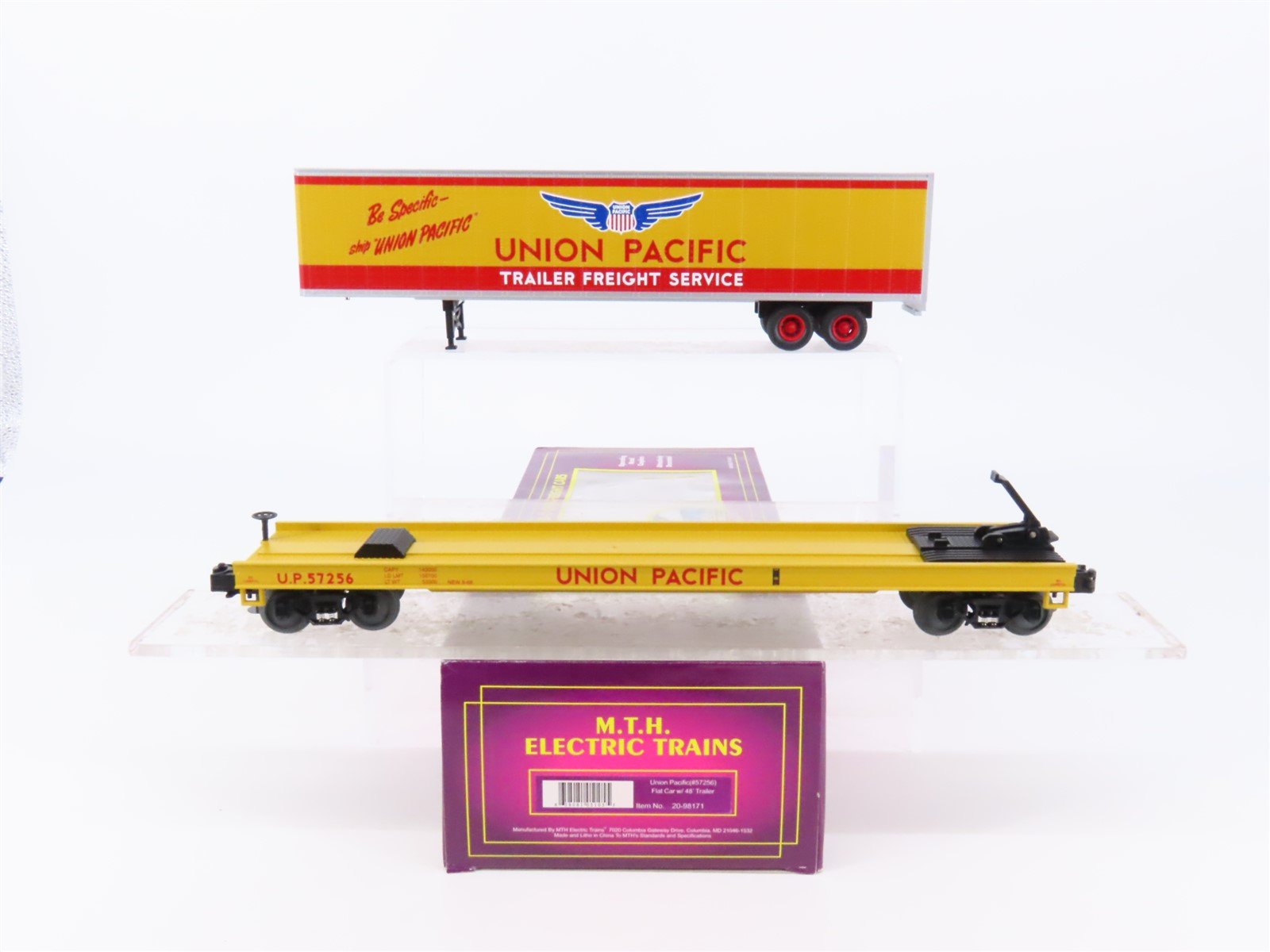 O Gauge 3-Rail MTH 20-98171 UP Union Pacific Flat Car #57256 w/ 48' Trailer