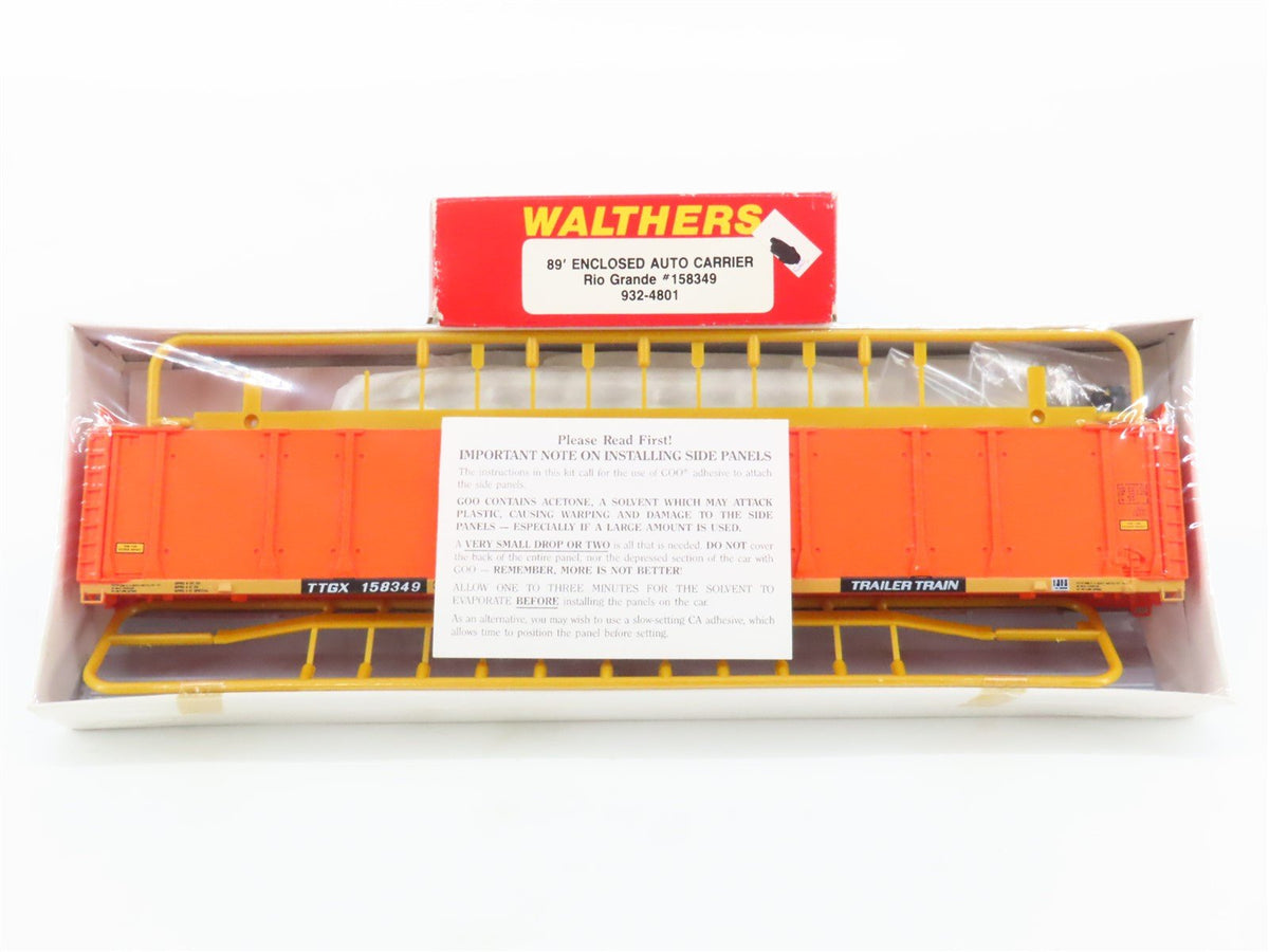 HO Scale Walthers Kit #932-4801 TTGX Rio Grande 89&#39; Auto Carrier #158349 -Sealed