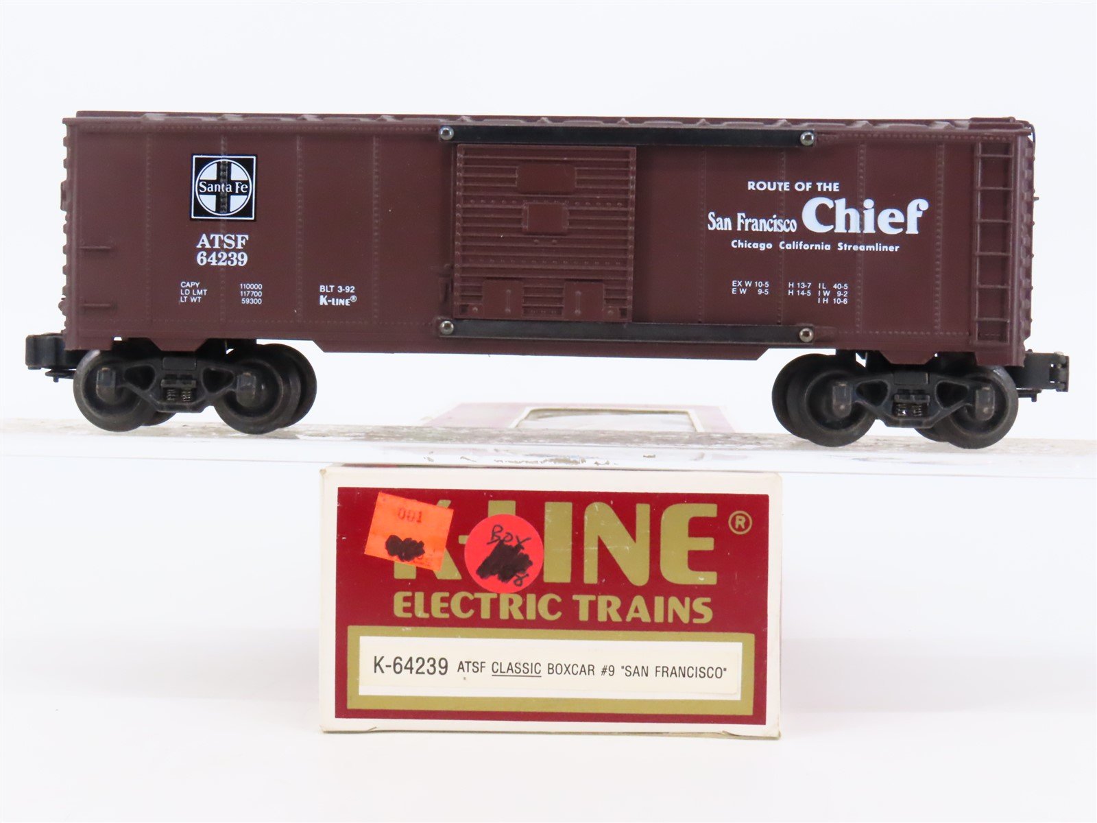 O Gauge 3-Rail K-Line K-64239 ATSF Santa Fe Chief Single Door Box Car #64239