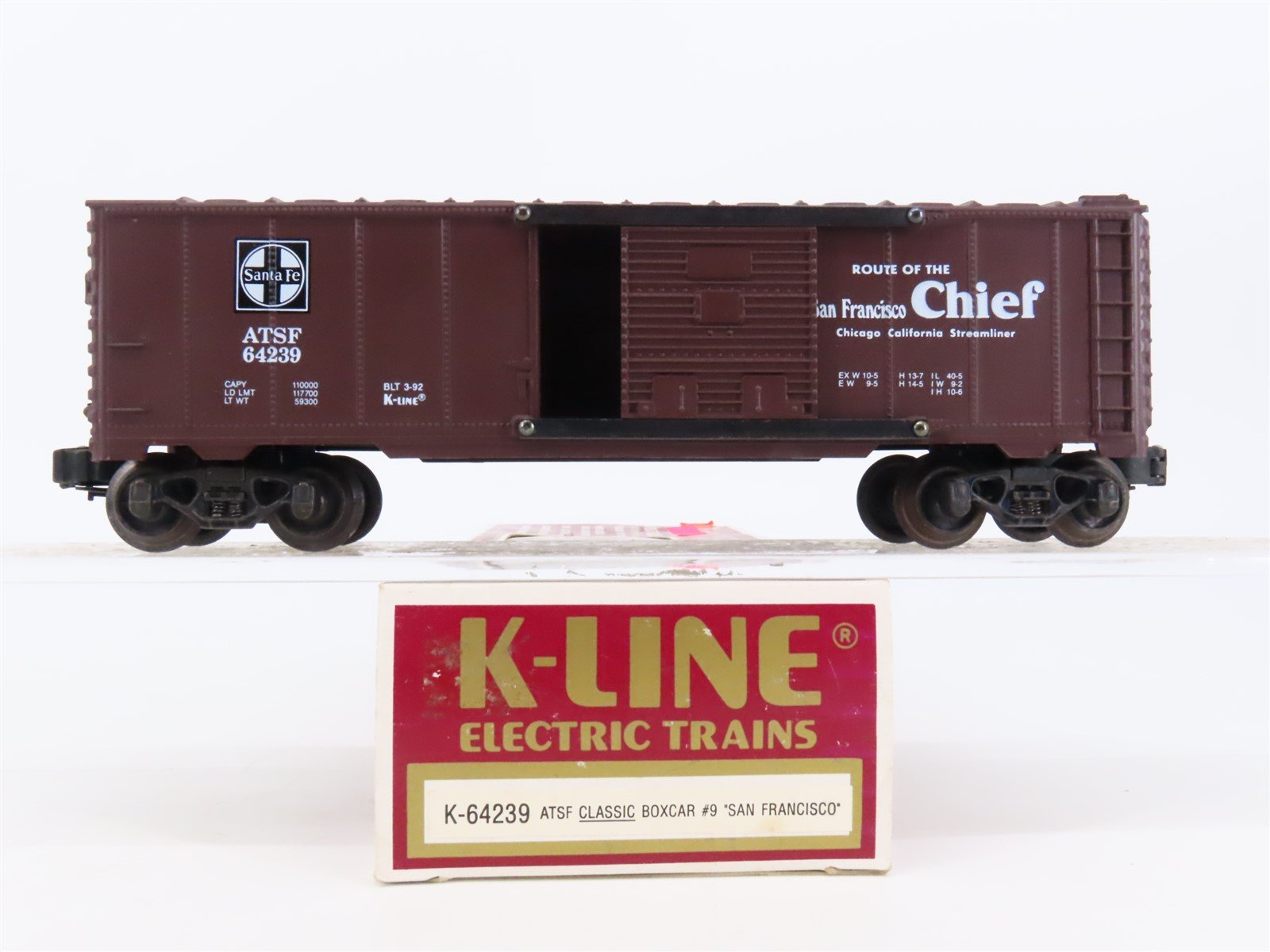 O Gauge 3-Rail K-Line K-64239 ATSF Santa Fe Chief Single Door Box Car #64239