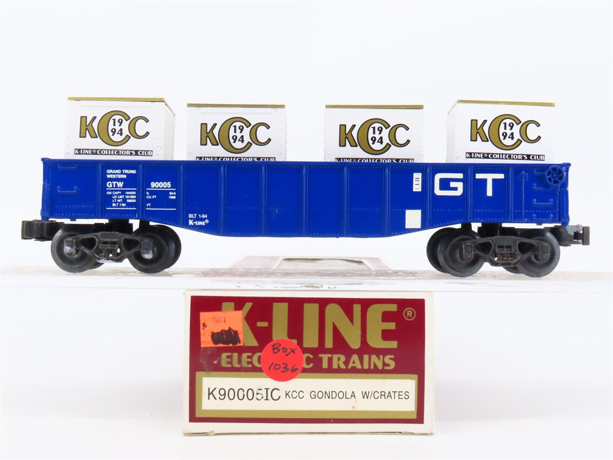 O Gauge 3-Rail K-Line K90005IC KCC GTW Collector&#39;s Club Gondola #90005 w/ Crates