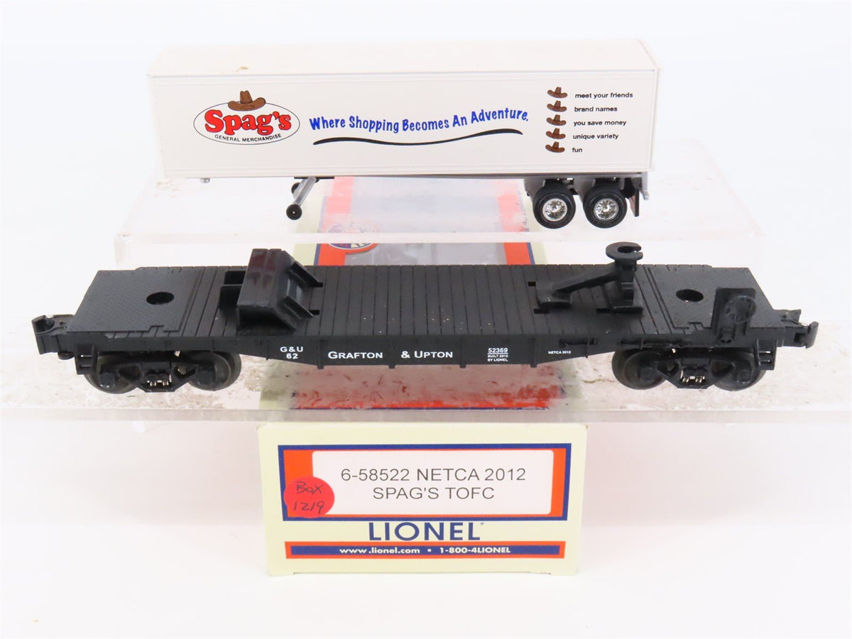 O Gauge 3-Rail Lionel 6-58522 G&amp;U Grafton &amp; Union Flat Car #62 w/ Spag&#39;s Trailer