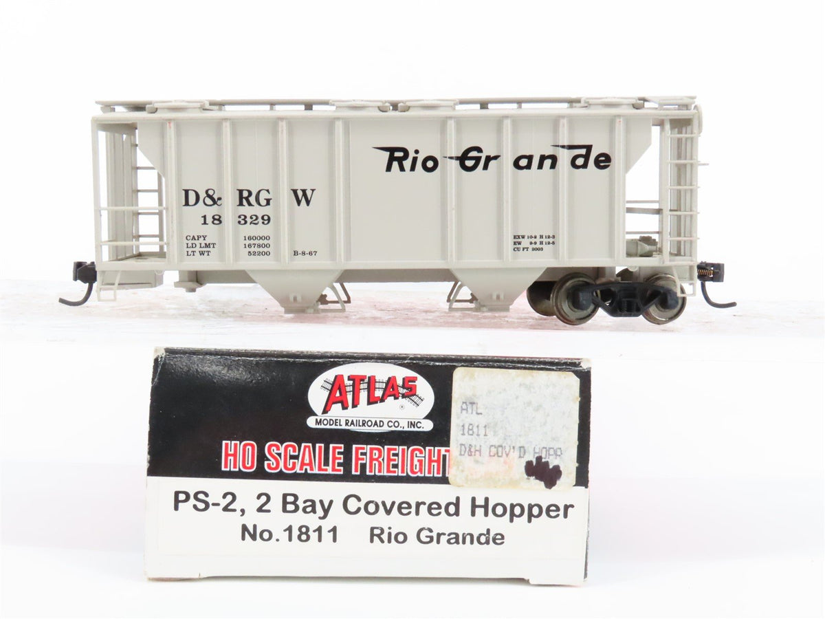 HO Scale Atlas 1811 D&amp;RGW Rio Grande Railroad 2-Bay Covered Hopper #18329