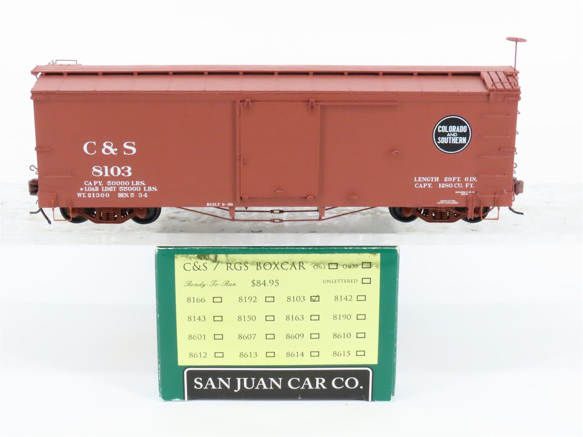 On3 Scale San Juan Car Co. C&amp;S Colorado &amp; Southern Railroad Box Car #8103