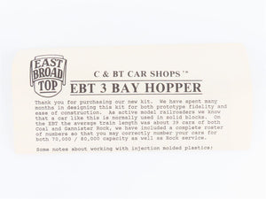 HOn3 Scale C&BT Shops Kit EBT East Broad Top 3-Bay Hopper w/ Decals