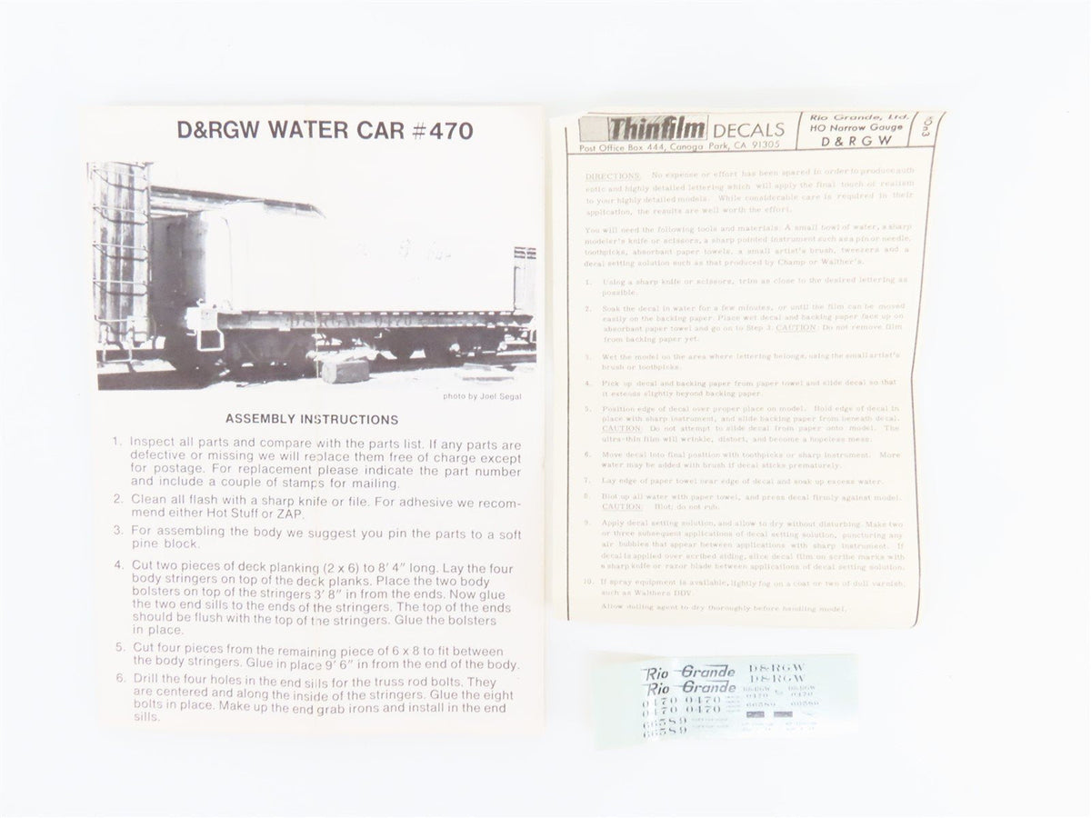 HOn3 Scale Rio Grande Models Kit #3028-WC D&amp;RGW Rio Grande Water Car