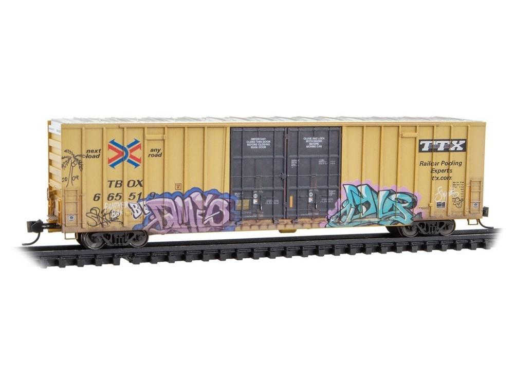 N Micro-Trains MTL 12344018 TBOX TTX 60&#39; High-Cube Box Car #665519 w/ Graffiti