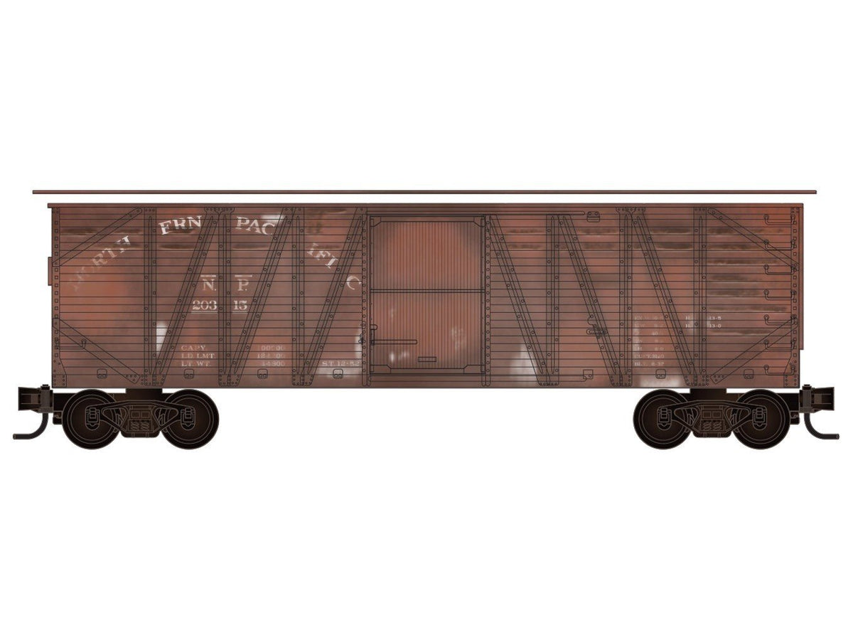 N Micro-Trains MTL 02844251 NP Northern Pacific 40&#39; Box Car w/ Load - Weathered