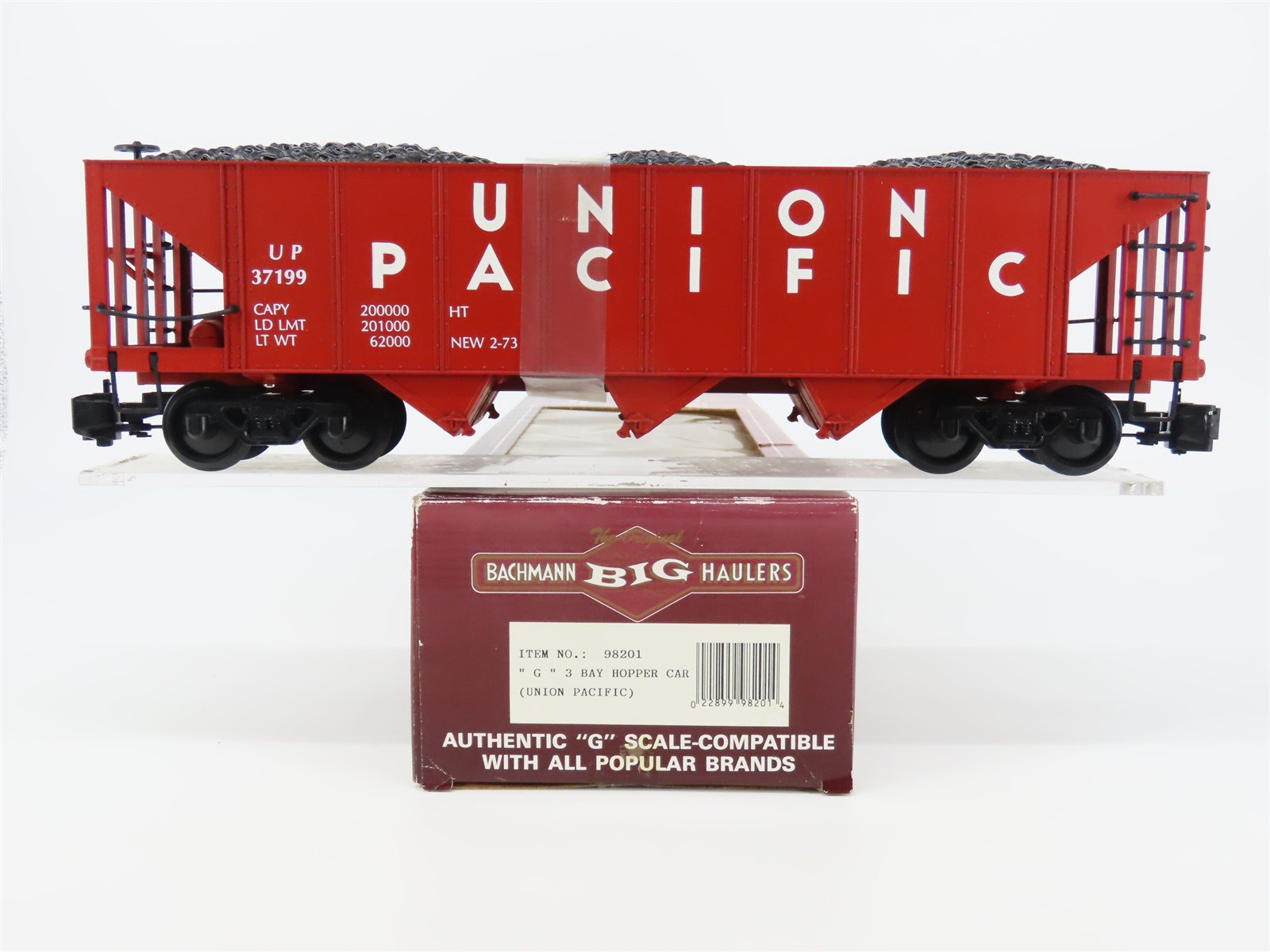 G Scale Bachmann Big Haulers 98201 UP Union Pacific 3-Bay Hopper #37199 w/ Load