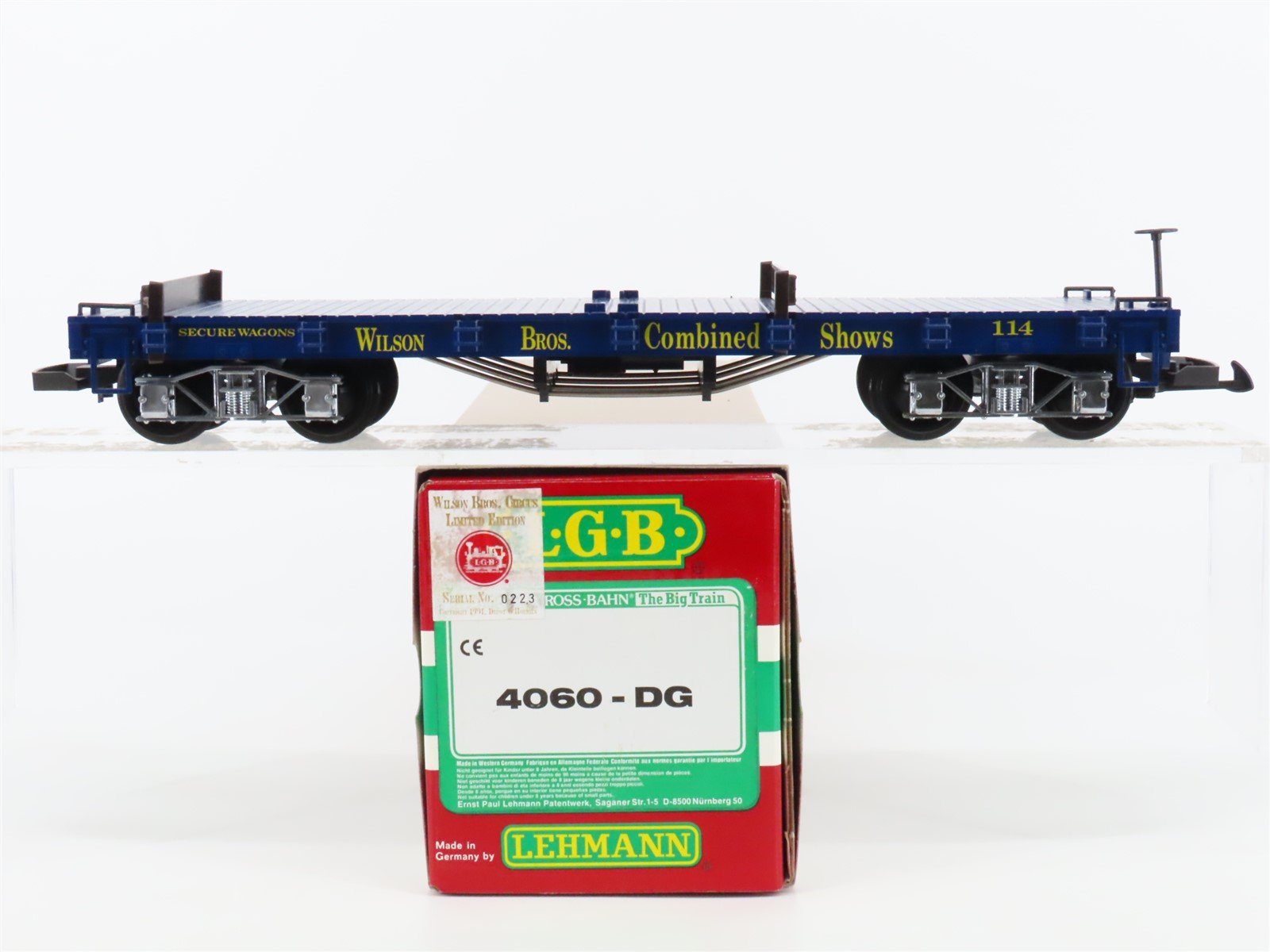 G Scale LGB 4060-DG Wilson Bros. Combined Shows Flat Car #114