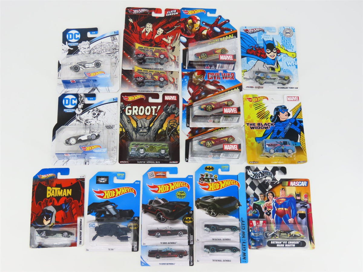 LOT of 17 Hot Wheels DC / Marvel Batman, Superman Cars and Trucks