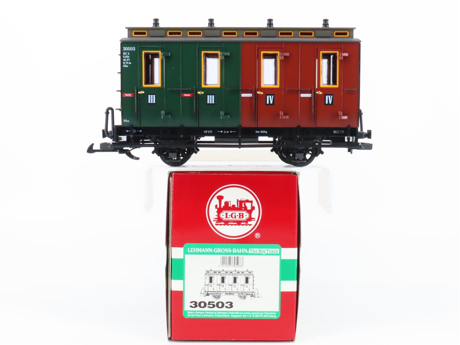 G Scale LGB 30503 Green / Brown 3rd & 4th Class Compartment Coach Passenger