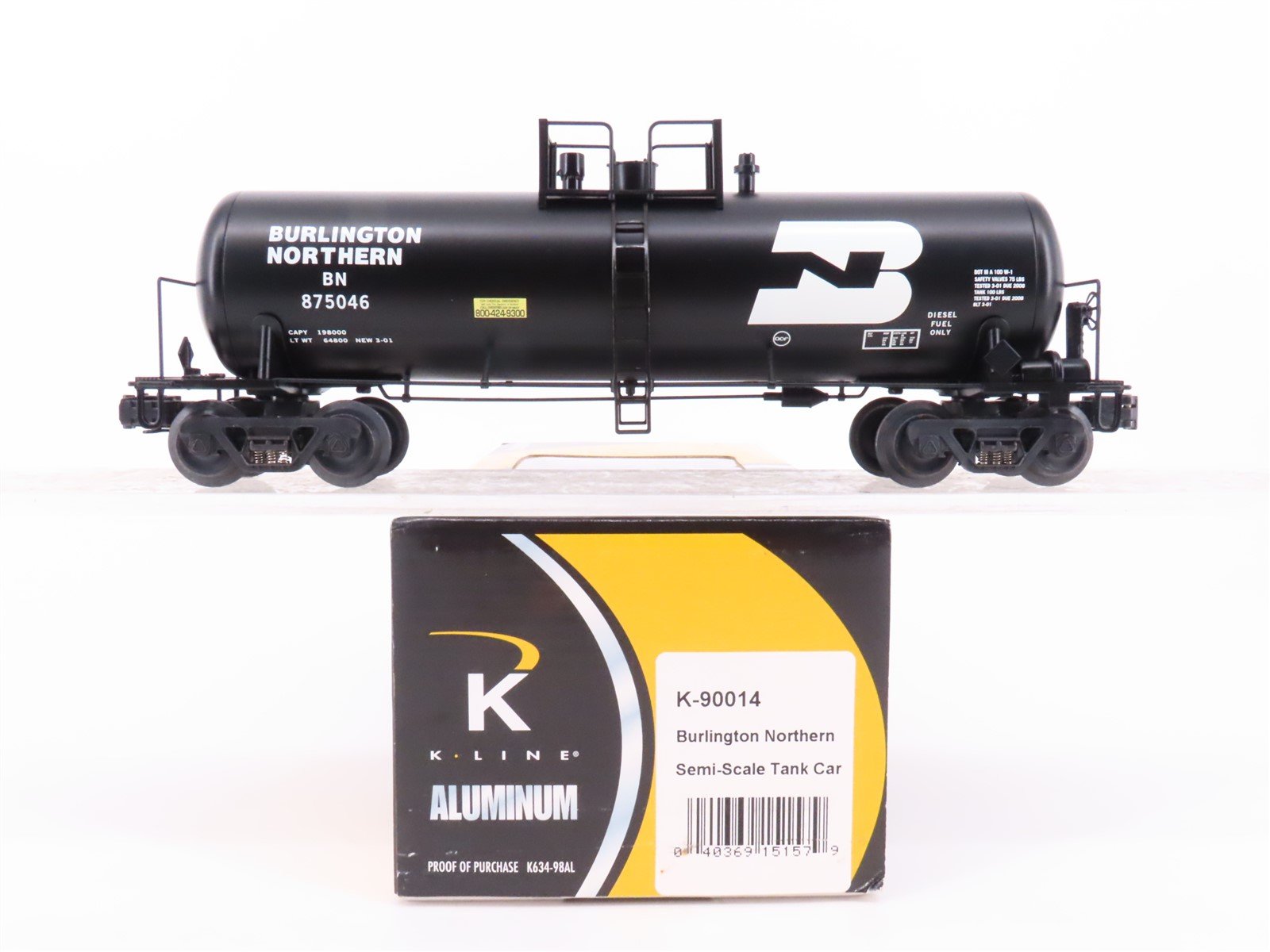 O Gauge 3-Rail K-Line Aluminum K-90014 BN Burlington Northern Tank Car #875046