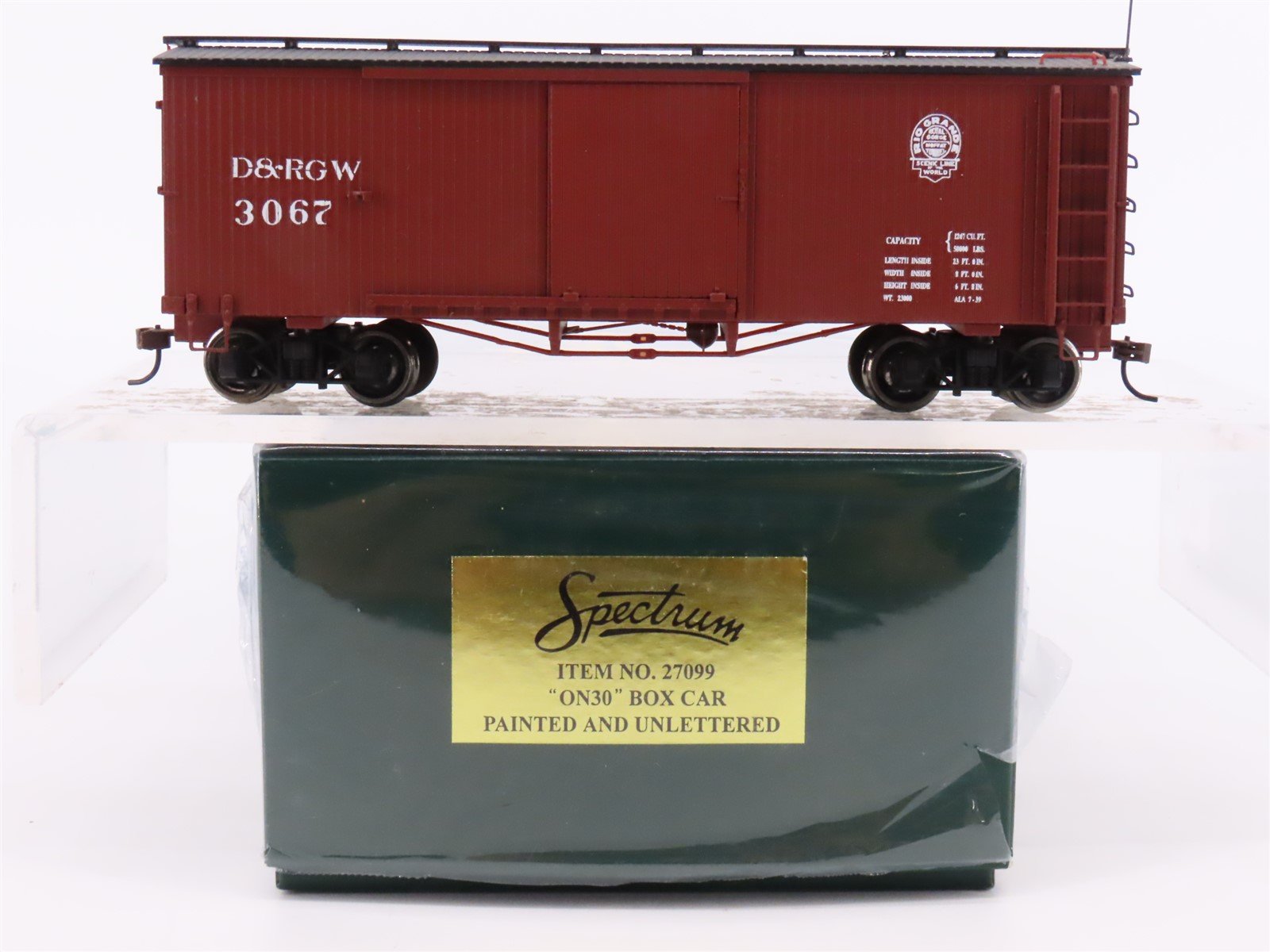 On30 Scale Bachmann Spectrum 27099 D&RGW Rio Grande Box Car #3067 -Custom Decals