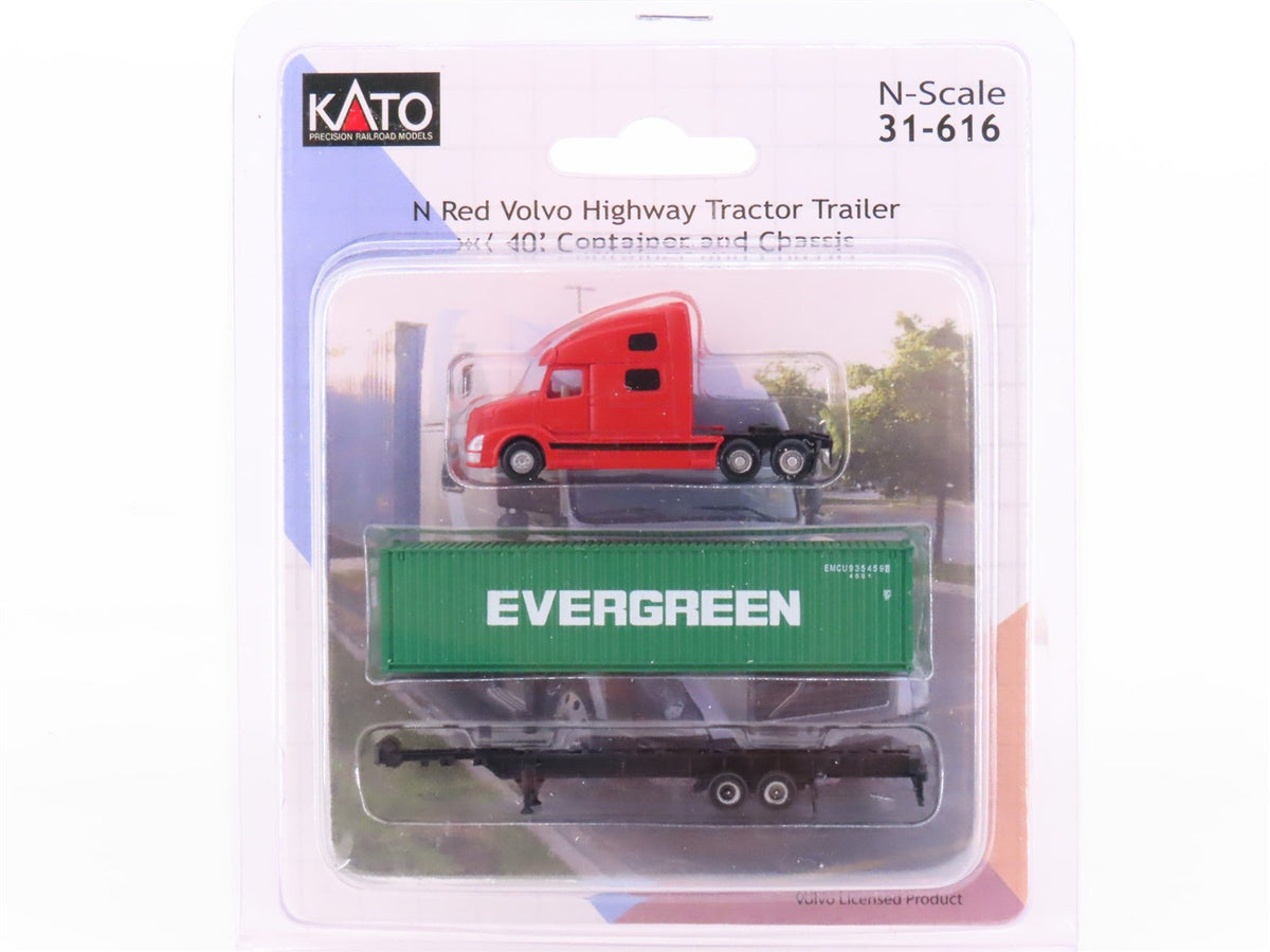 N 1/160 KATO 31-616 Red Volvo Tractor Trailer w/ 40&#39; Container &amp; Chassis -Sealed