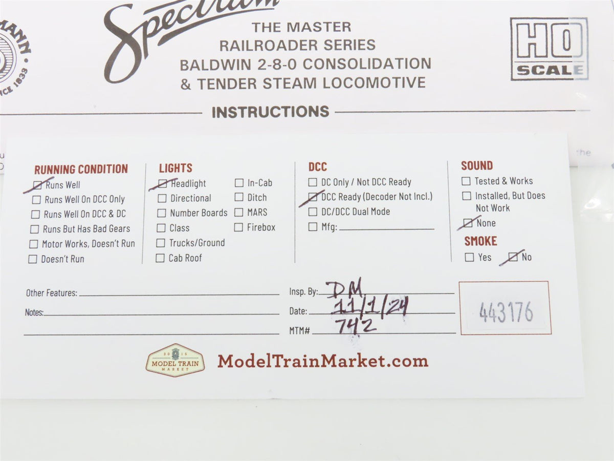 HO Bachmann Spectrum 11410 Unlettered 2-8-0 Consolidation Steam - DCC Ready